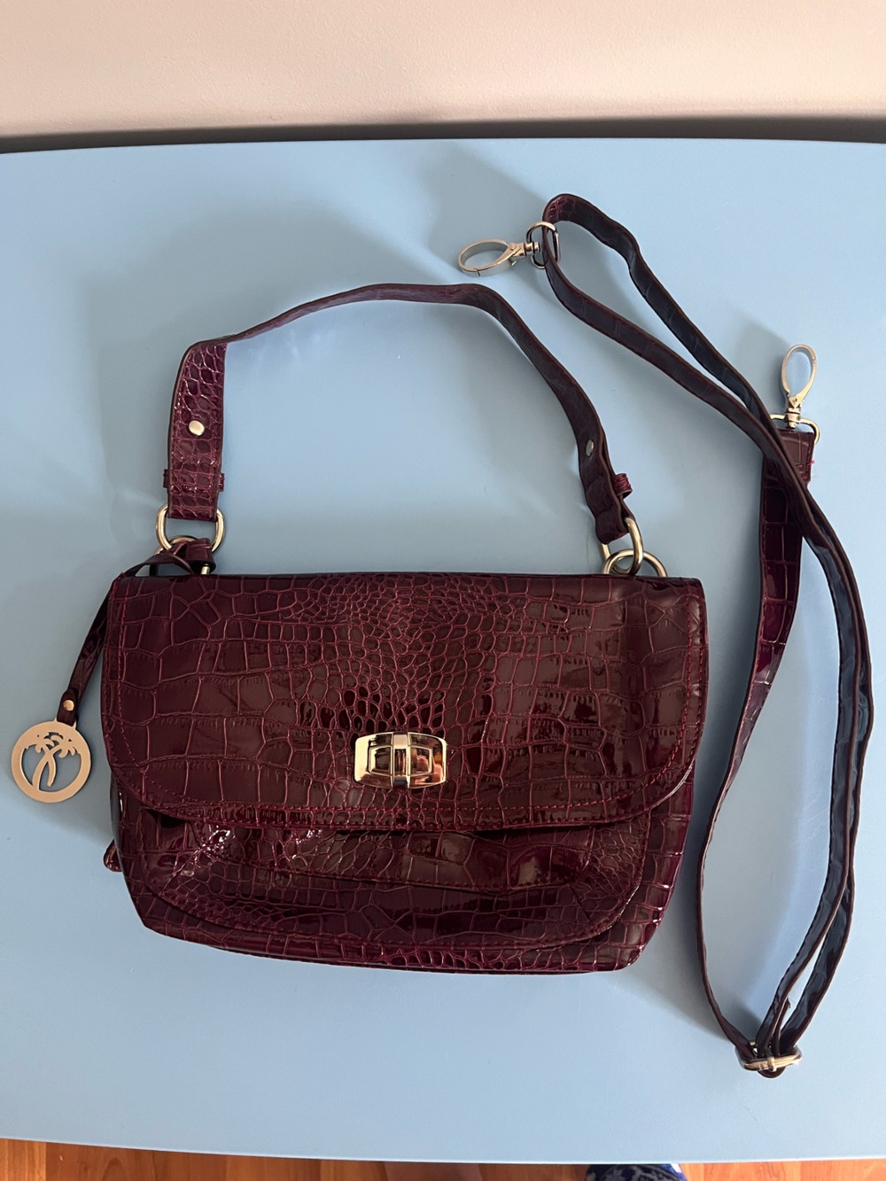 Ricardo Beverly Hills Women's Croc-Embossed Burgundy Crossbody Bag